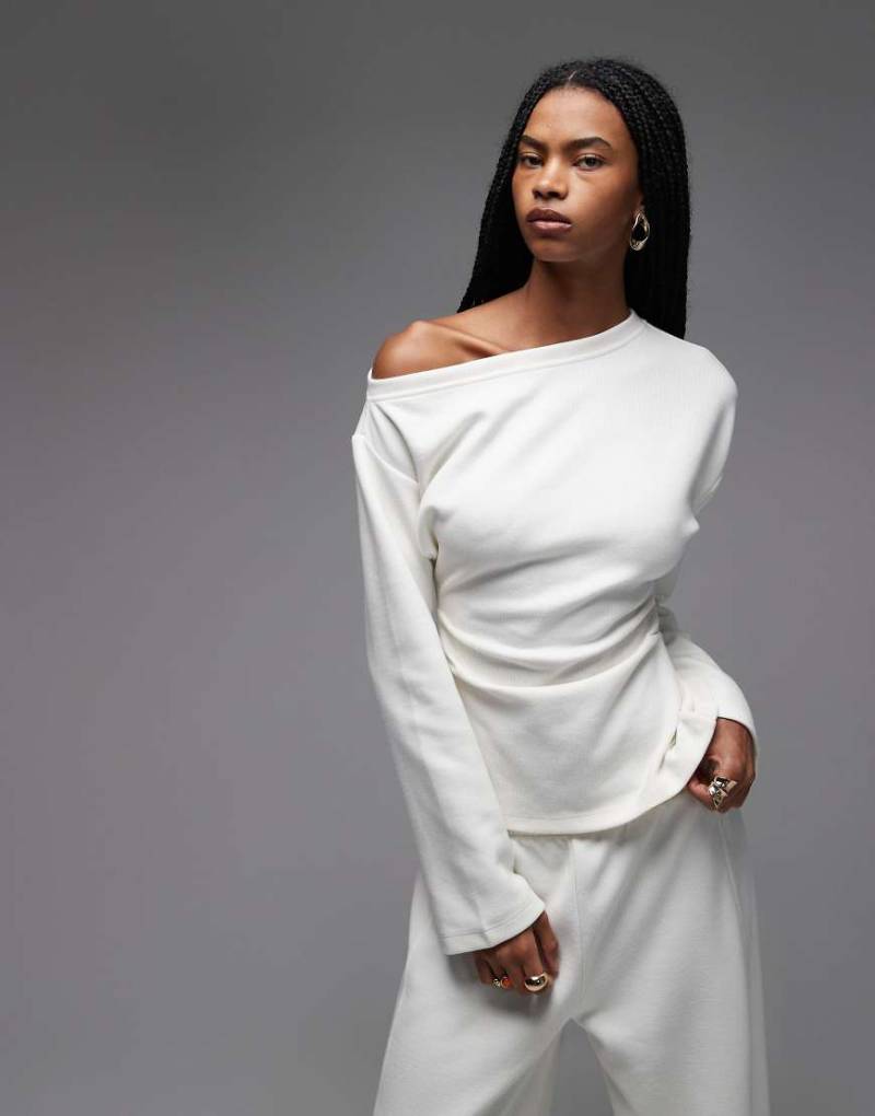 ASOS DESIGN - Superweiches, schulterfreies T-Shirt mit Korsettdetail in der Taille in Creme-Keine Farbe von ASOS DESIGN