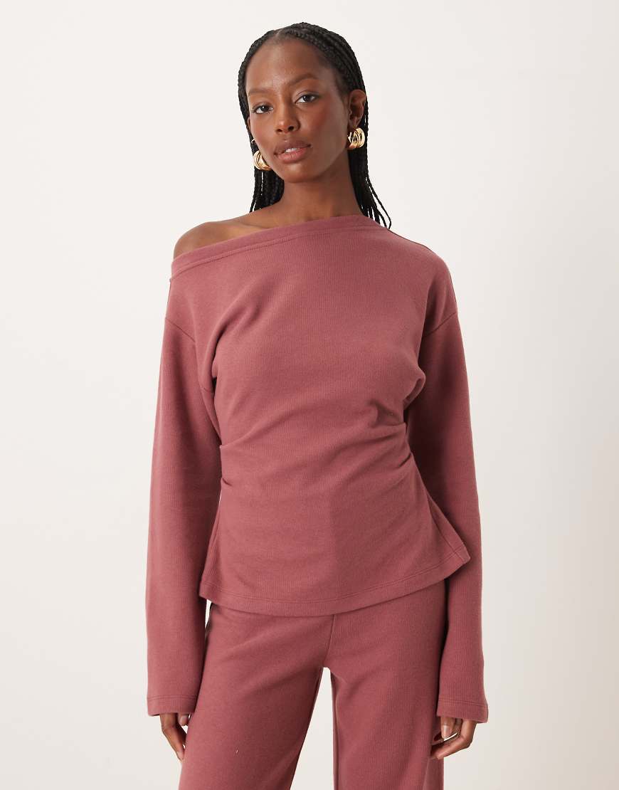 ASOS DESIGN - Superweiches, schulterfreies T-Shirt mit Korsettdetail in der Taille in Dunkelrosa-Keine Farbe von ASOS DESIGN