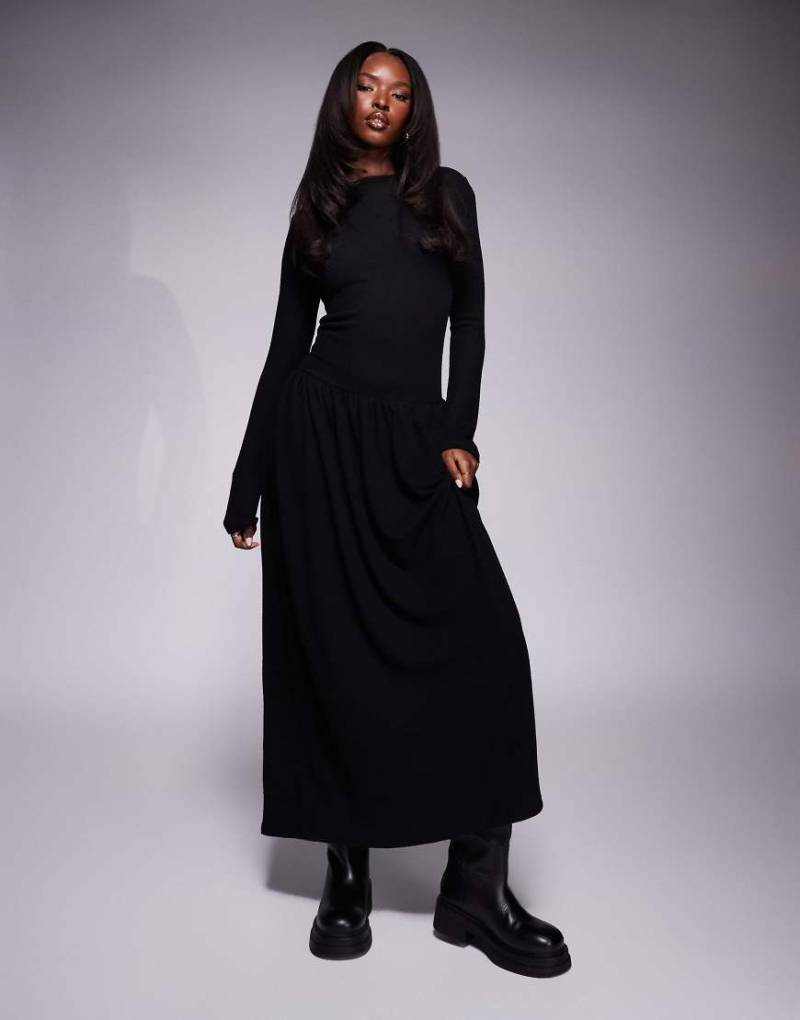 ASOS DESIGN - Superweiches Maxikleid in Schwarz mit tiefer Taille von ASOS DESIGN