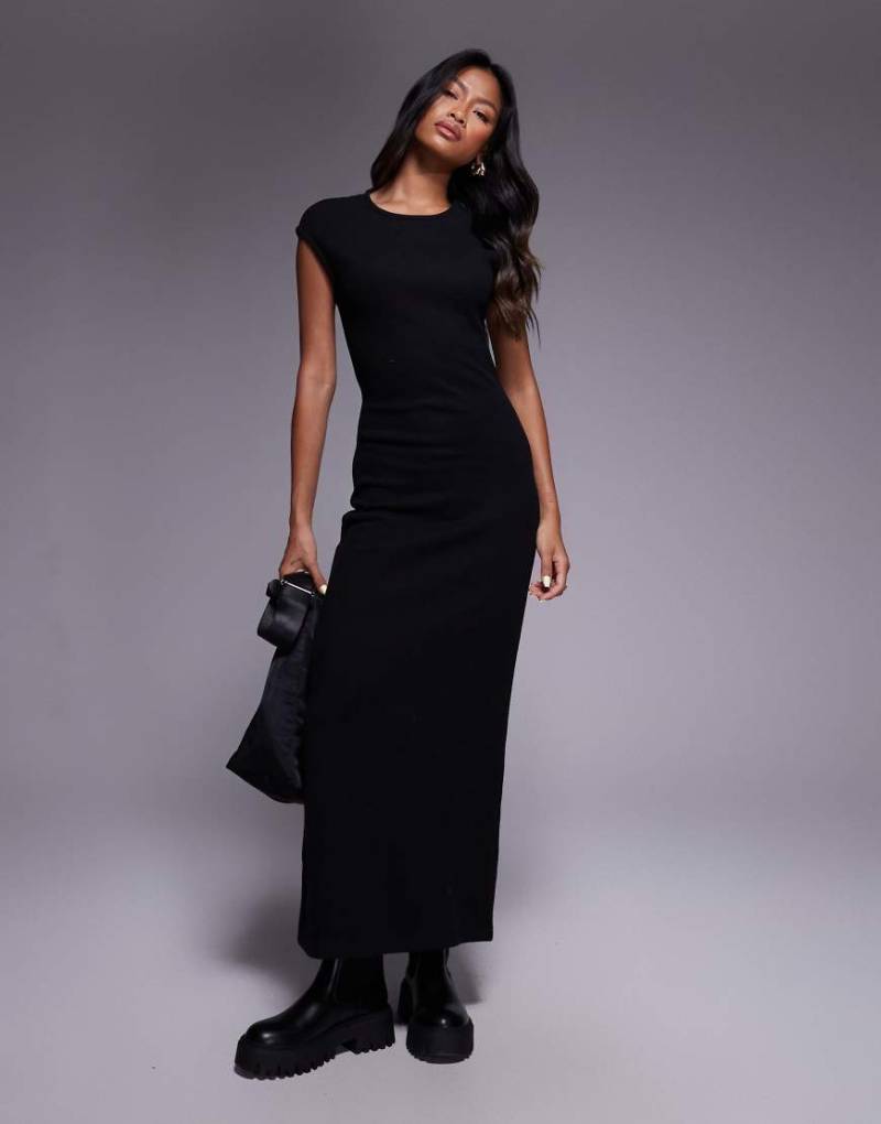 ASOS DESIGN - Superweiches Säulen-Maxikleid in Schwarz mit Kappärmeln von ASOS DESIGN