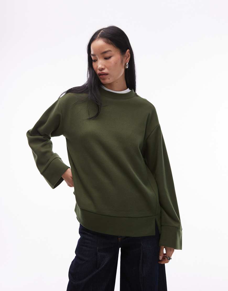 ASOS DESIGN - Superweiches Sweatshirt in Khaki mit Saumschlitz-Grün von ASOS DESIGN