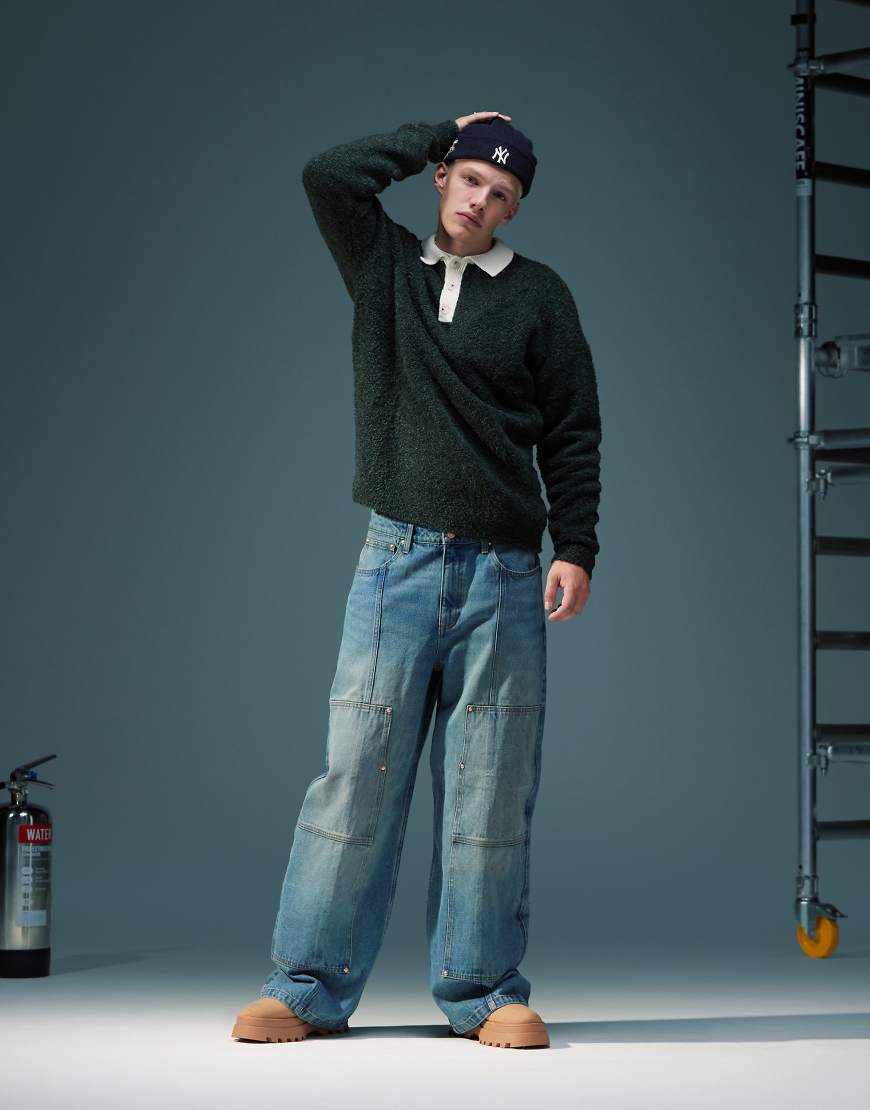 ASOS DESIGN - Superweite Carpenter-Jeans in mittelblauer Waschung mit Tönung ASOS DESIGN - Superweite Carpenter-Jeans in mittelblauer Waschung mit Tönung von ASOS DESIGN
