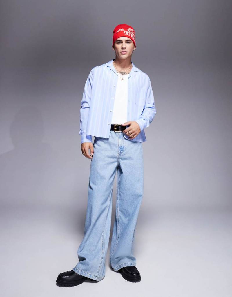 ASOS DESIGN - Superweite Jeans in verwaschenem Hellblau-Rosa von ASOS DESIGN