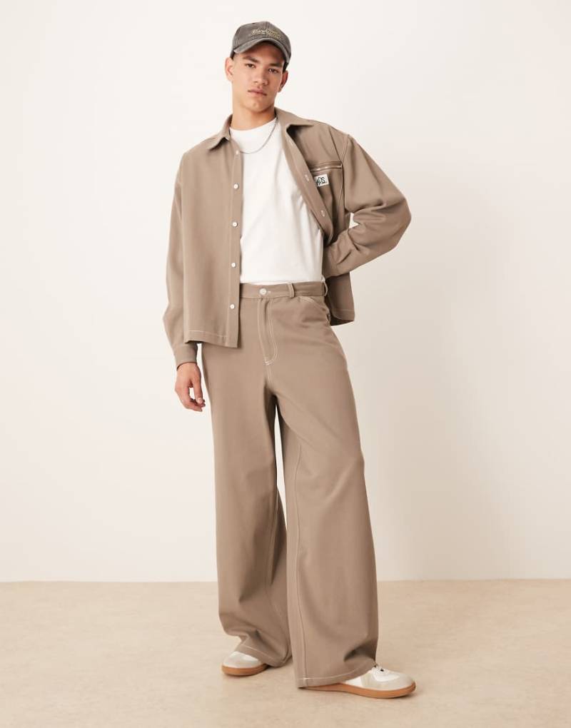 ASOS DESIGN - Superweite Twill-Hose in Khaki, Kombiteil-Grün von ASOS DESIGN
