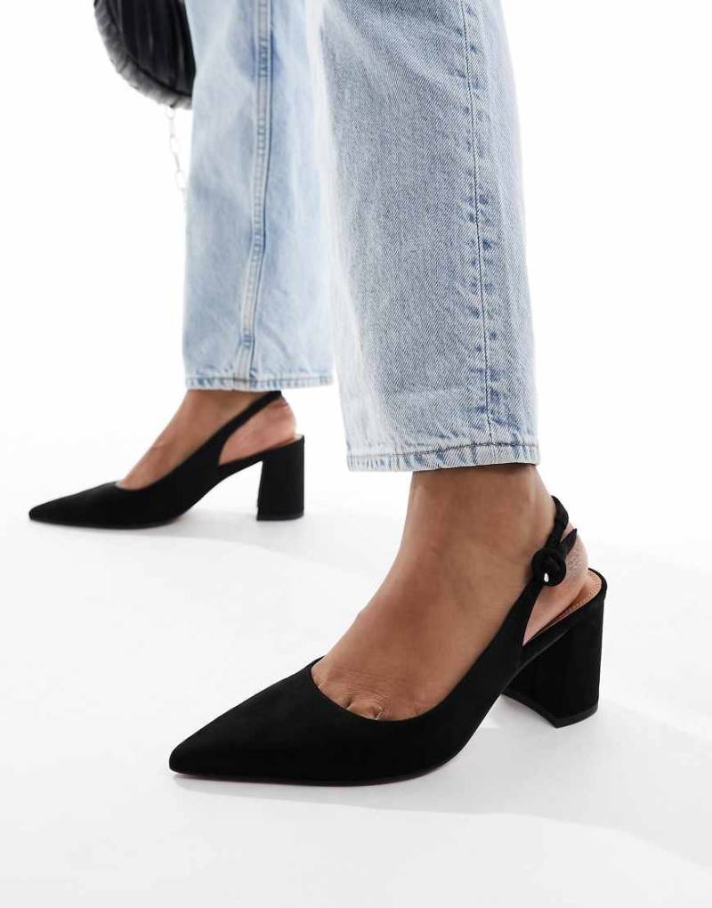 ASOS DESIGN - Sutton - Schuhe aus schwarzem Wildlederimitat mit mittelhohem Blockabsatz und Fersenriemchen von ASOS DESIGN