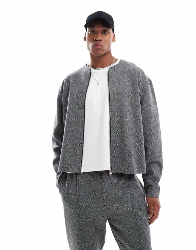 ASOS DESIGN - Strickjacke im Sweatshirt-Stil in Grau mit Struktur und Reißverschluss, Kombiteil von ASOS DESIGN