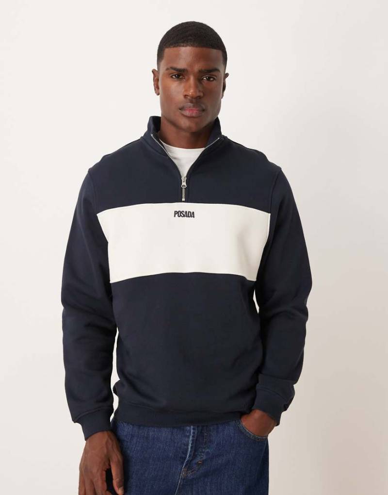ASOS DESIGN - Sweatshirt im Farbblock-Design in meliertem Grau mit kurzem Reißverschluss-Marineblau von ASOS DESIGN