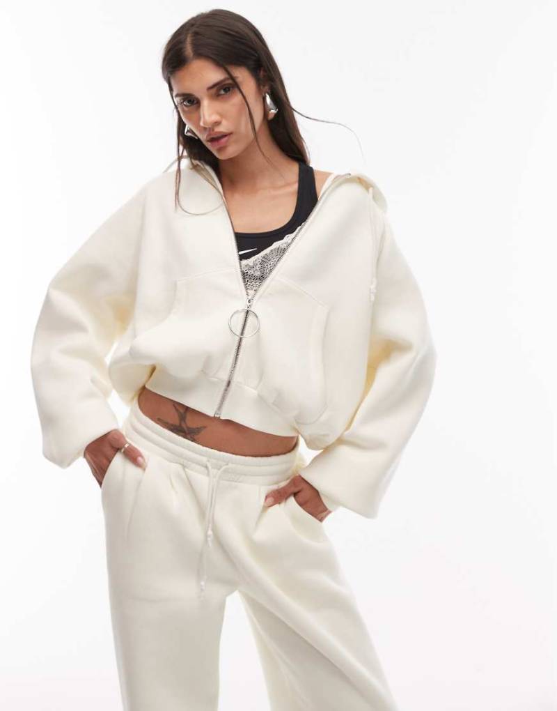 ASOS DESIGN - Sweatshirt in Cremeweiß mit durchgehendem Reißverschluss und Kapuze, Kombiteil von ASOS DESIGN