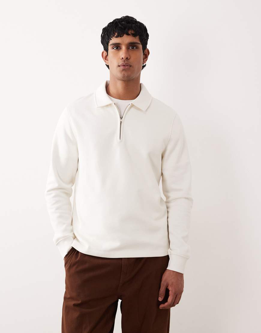 ASOS DESIGN - Sweatshirt in Cremeweiß mit kurzem Reißverschluss-Neutral von ASOS DESIGN