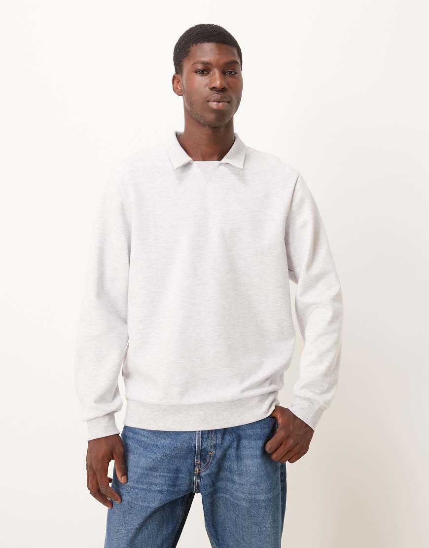 ASOS DESIGN - Sweatshirt in Grau meliert aus neoprenartigem Stoff mit geripptem Kragen von ASOS DESIGN