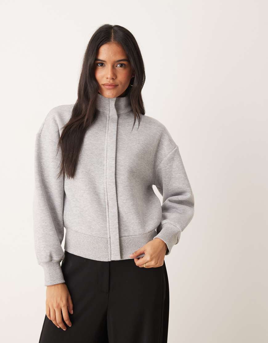 ASOS DESIGN - Sweatshirt in Grau meliert mit Stehkragen und durchgehendem Reißverschluss von ASOS DESIGN