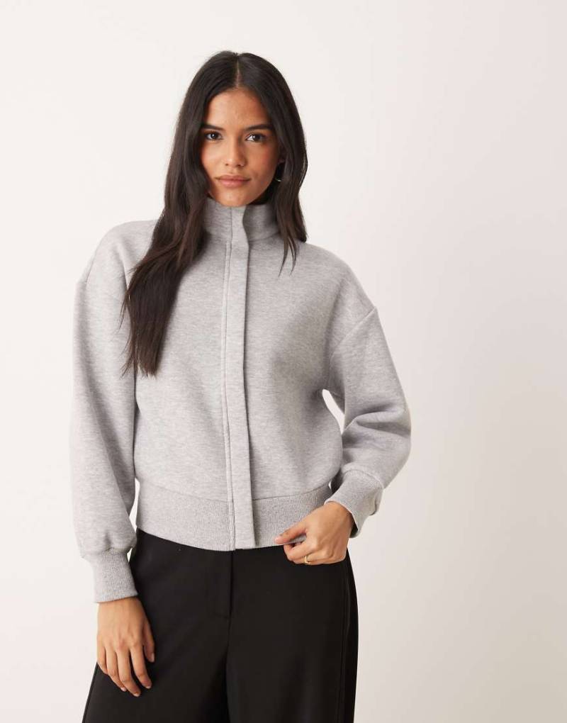 ASOS DESIGN - Sweatshirt in Grau meliert mit Stehkragen und durchgehendem Reißverschluss von ASOS DESIGN