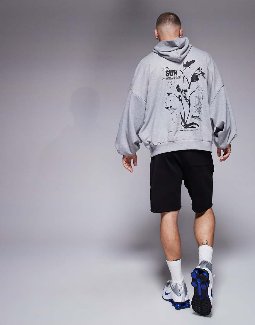 ASOS DESIGN - Sweatshirt in Grau meliert mit extremer Oversize-Passform und Souvenir-Prints von ASOS DESIGN