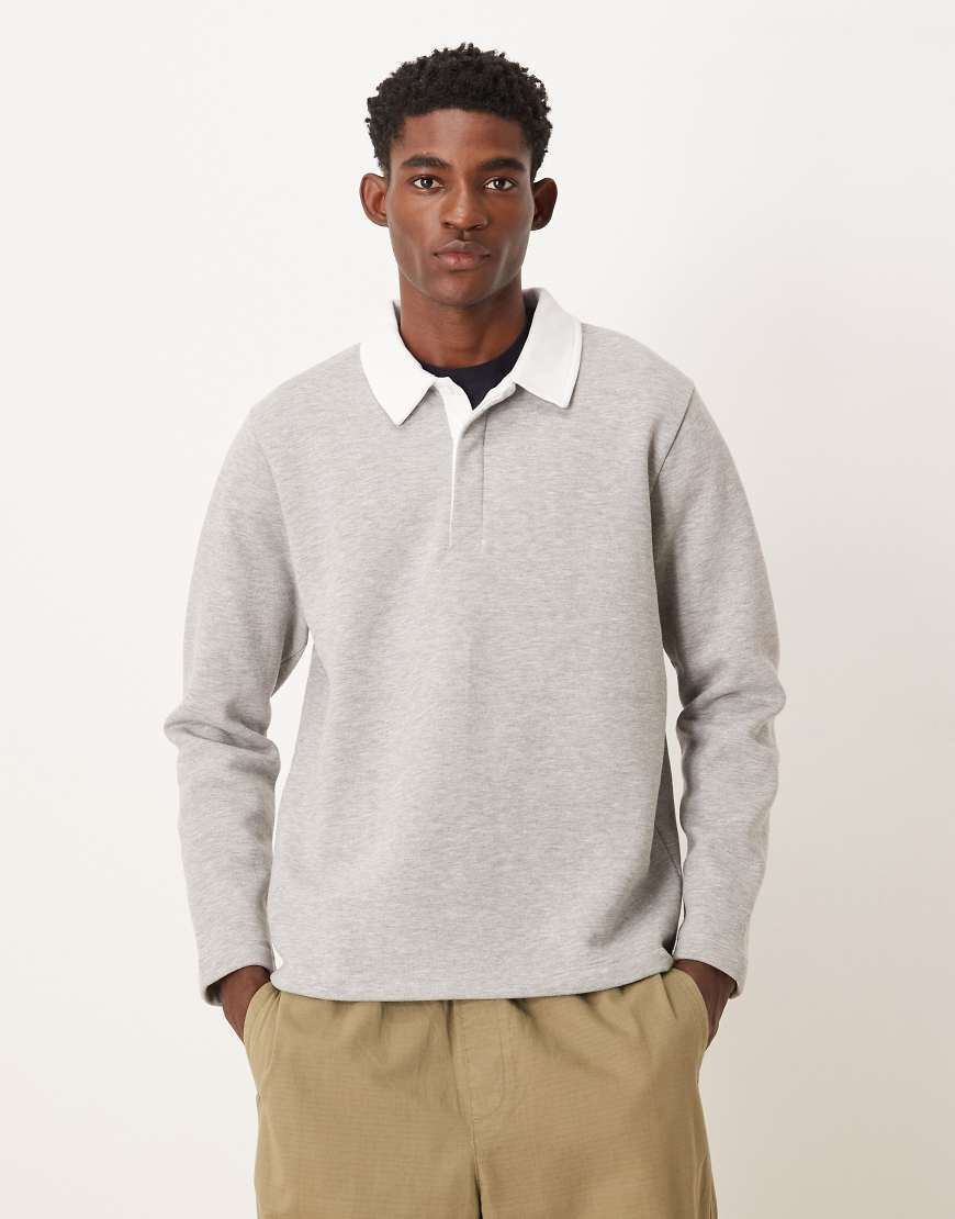 ASOS DESIGN - Sweatshirt in Grau meliert mit kontrastierendem Polokragen von ASOS DESIGN