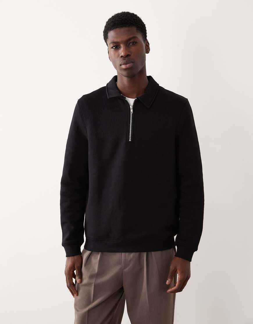 ASOS DESIGN - Sweatshirt in Schwarz mit kurzem Reißverschluss und Kragen ASOS DESIGN - Sweatshirt in Schwarz mit kurzem Reißverschluss und Kragen von ASOS DESIGN