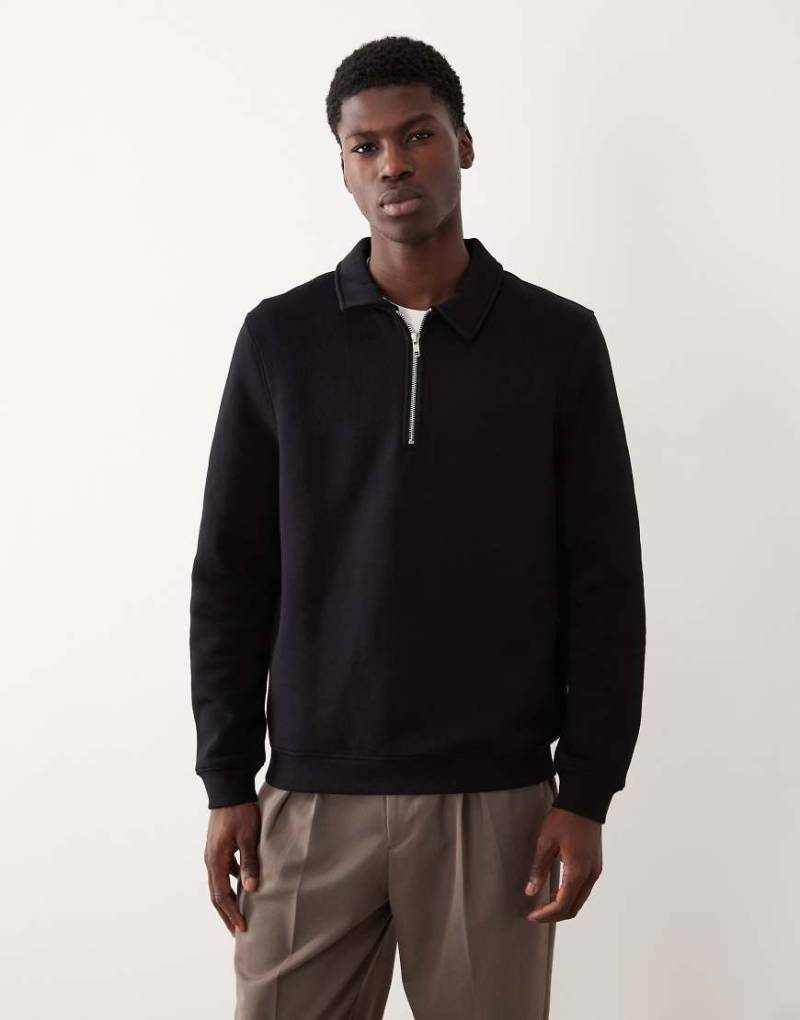ASOS DESIGN - Sweatshirt in Schwarz mit kurzem Reißverschluss und Kragen ASOS DESIGN - Sweatshirt in Schwarz mit kurzem Reißverschluss und Kragen von ASOS DESIGN