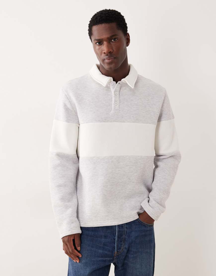 ASOS DESIGN - Sweatshirt in meliertem Grau mit Polokragen und Kontrasteinsätzen von ASOS DESIGN
