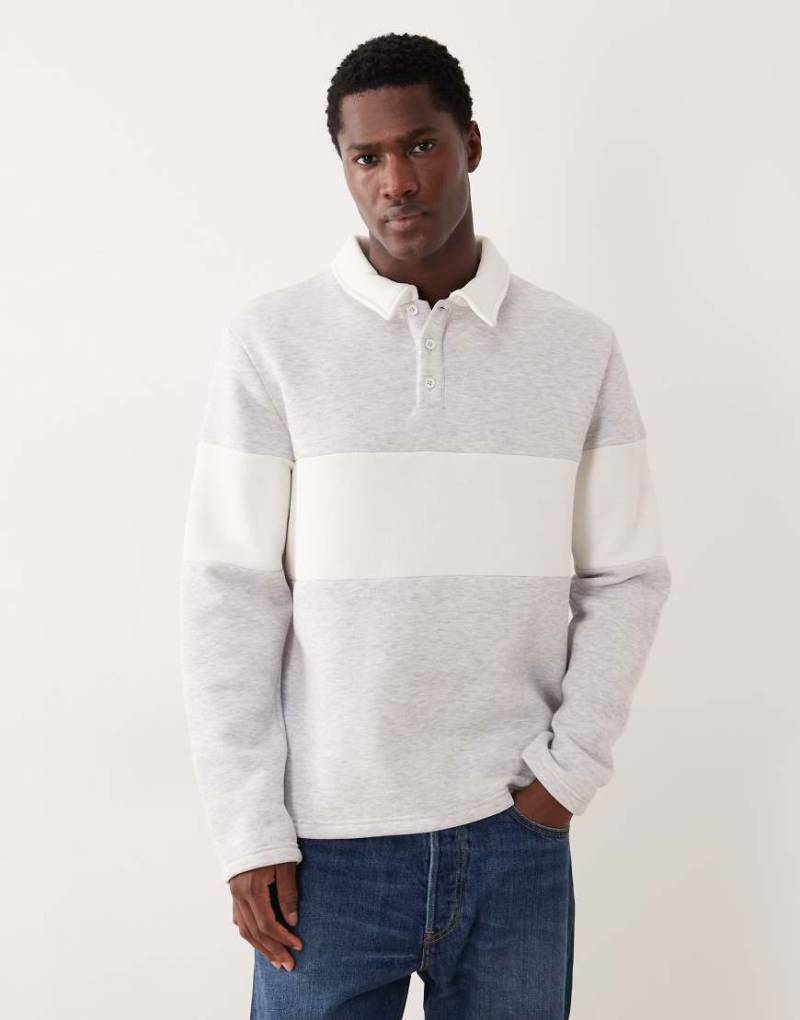 ASOS DESIGN - Sweatshirt in meliertem Grau mit Polokragen und Kontrasteinsätzen von ASOS DESIGN