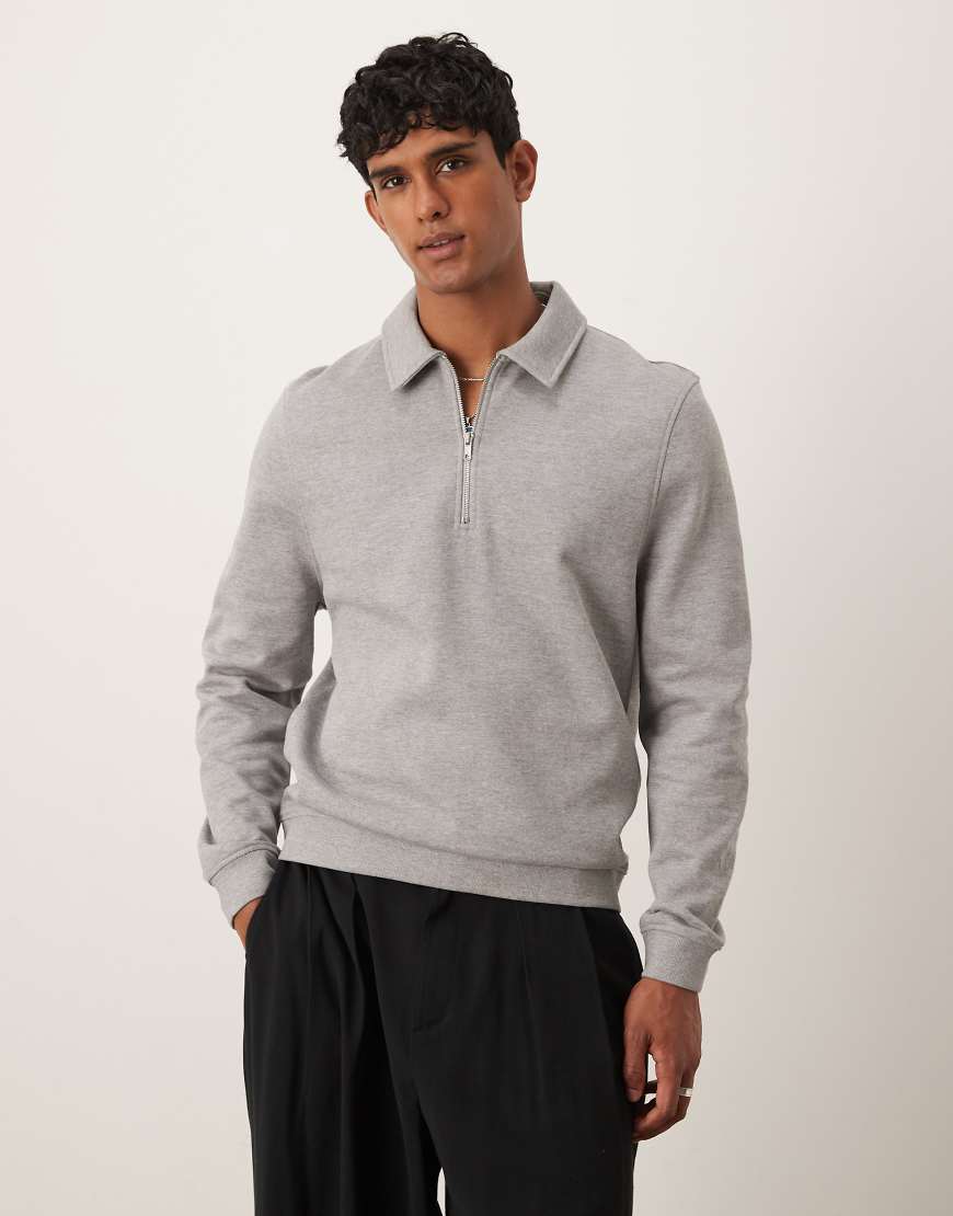 ASOS DESIGN - Sweatshirt in meliertem Grau mit kurzem Reißverschluss und Kragen ASOS DESIGN - Sweatshirt in meliertem Grau mit kurzem Reißverschluss und Kragen von ASOS DESIGN