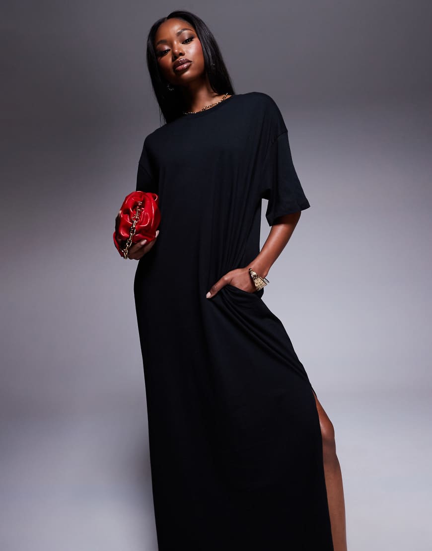 ASOS DESIGN - T-Shirt-Kleid in Midaxilänge in Schwarz, Oversize-Passform von ASOS DESIGN