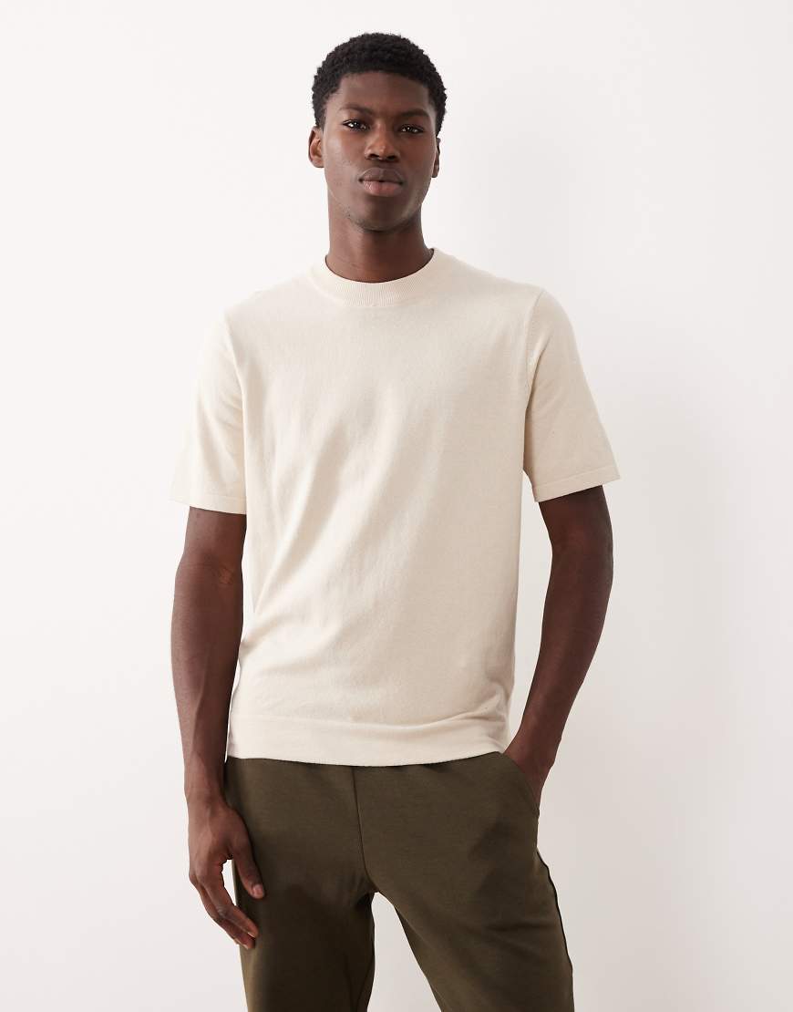 ASOS DESIGN - T-Shirt aus Baumwollmix-Strick in Steinbeige mit Rundhalsausschnitt-Neutral von ASOS DESIGN