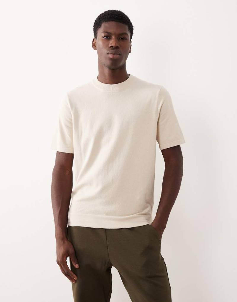ASOS DESIGN - T-Shirt aus Baumwollmix-Strick in Steinbeige mit Rundhalsausschnitt-Neutral von ASOS DESIGN