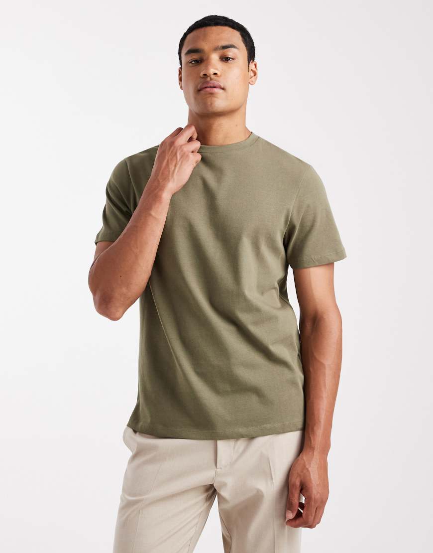 ASOS DESIGN - T-Shirt aus schwerem Stoff in Khaki mit Rundhalsausschnitt-Grün von ASOS DESIGN