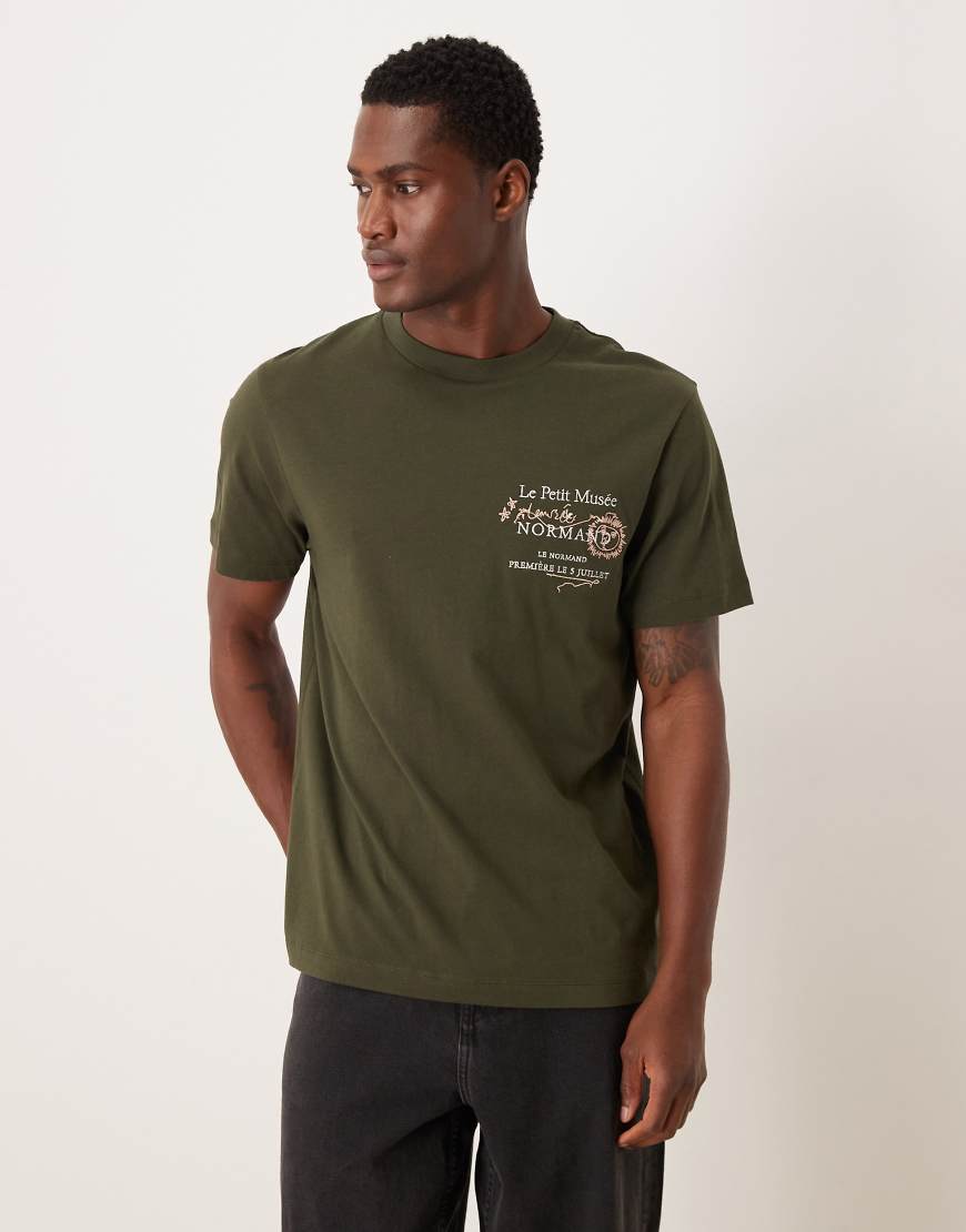 ASOS DESIGN - T-Shirt in Khaki mit Textstickerei-Grün von ASOS DESIGN