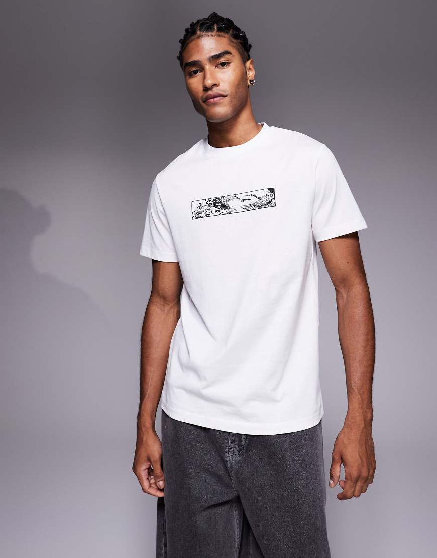 ASOS DESIGN - T-Shirt in Weiß mit Kranich-Print von ASOS DESIGN