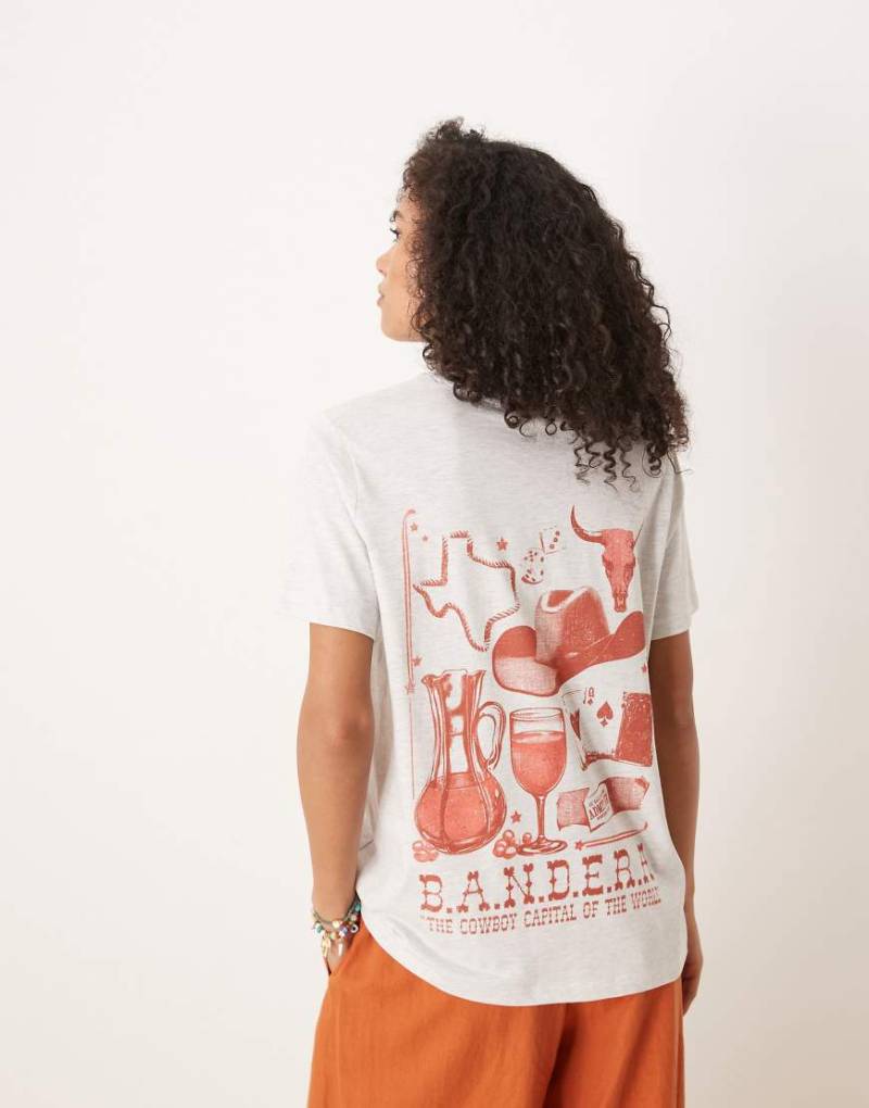 ASOS DESIGN - T-Shirt in meliertem Eisgrau mit Rodeo Cowboy-Grafikprint, in normaler Passform von ASOS DESIGN