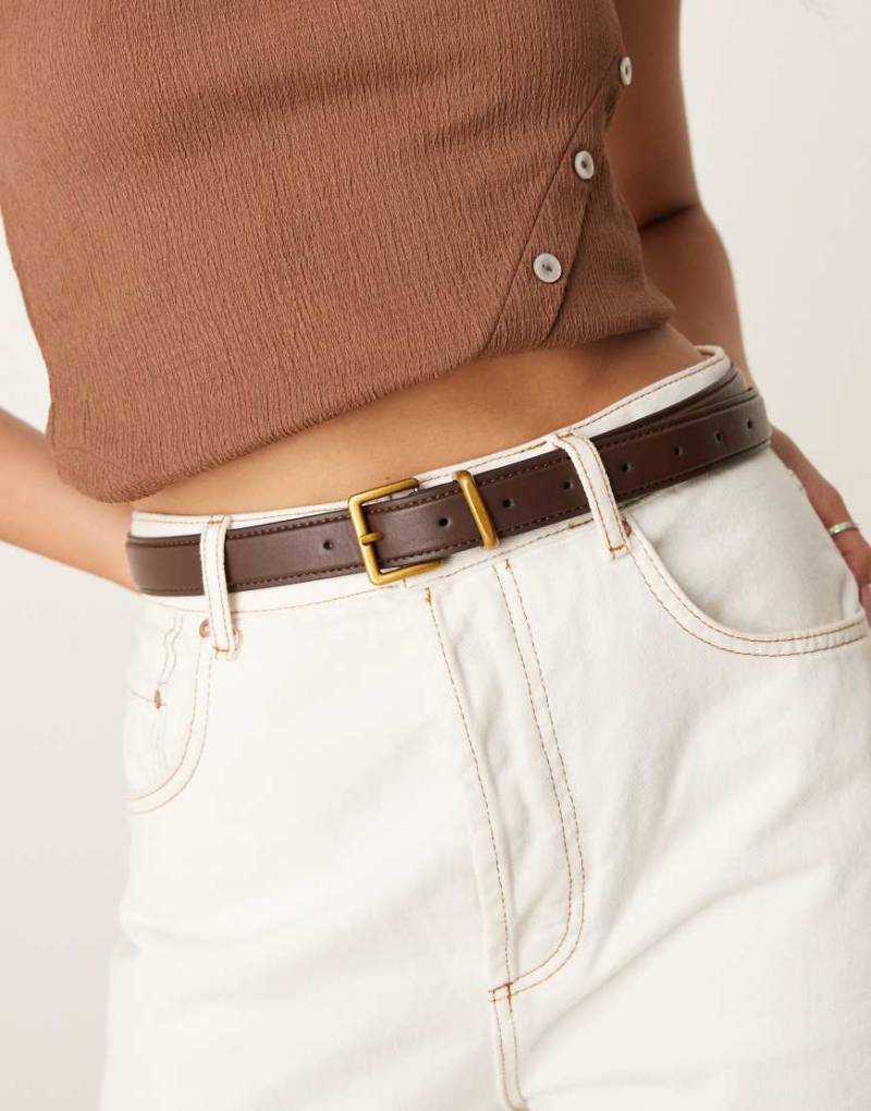 ASOS DESIGN - Taillen- und Hüftgürtel in Schokobraun mit eckiger Schnalle von ASOS DESIGN