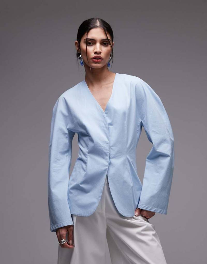 ASOS DESIGN - Taillierte Hemdbluse in Blau mit Cocoon-Ärmeln von ASOS DESIGN