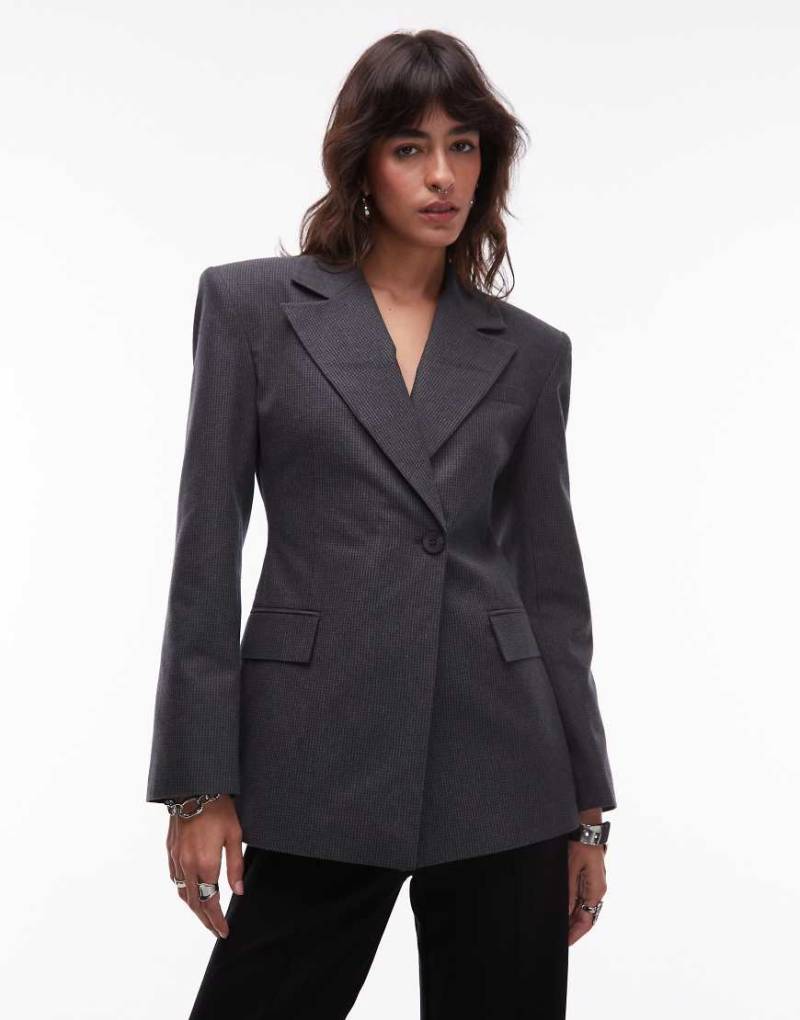 ASOS DESIGN - Taillierter, karierter Blazer in Grau mit hoch angesetztem Knopfverschluss-Bunt von ASOS DESIGN