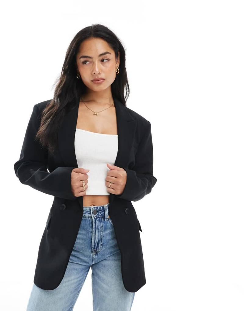 ASOS DESIGN - Taillierter Blazer in Schwarz mit Bindegürtel von ASOS DESIGN