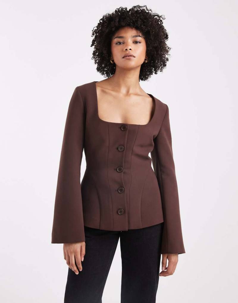 ASOS DESIGN - Taillierter Korsett-Blazer in Schokobraun-Brown von ASOS DESIGN