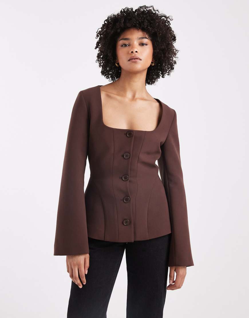 ASOS DESIGN - Taillierter Korsett-Blazer in Schokobraun-Brown von ASOS DESIGN