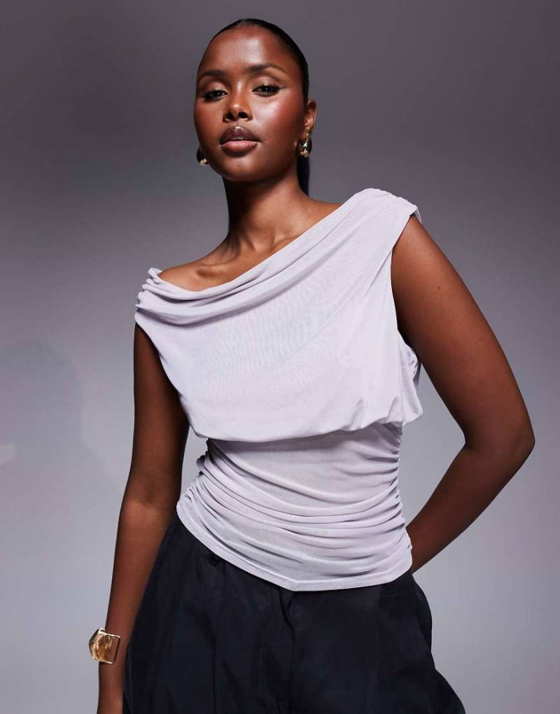 ASOS DESIGN - Tailliertes Oberteil aus Netzstoff in Grau von ASOS DESIGN