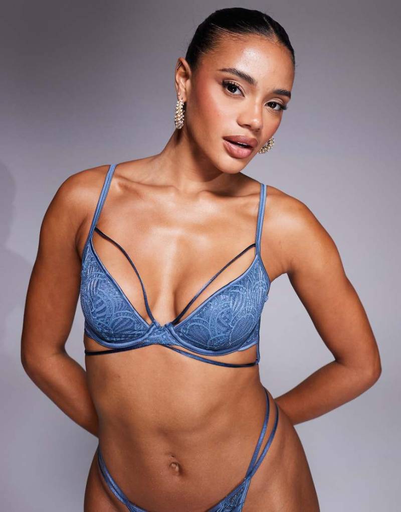 ASOS DESIGN - Talia - Bügel-BH aus Spitze in Staubblau mit Riemchendesign von ASOS DESIGN