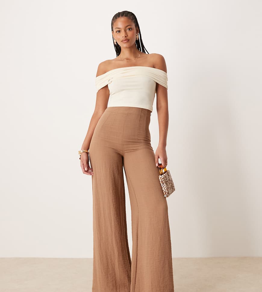 ASOS DESIGN Tall - Leinenmix-Hose in Taupe mit Knitterstruktur und hohem Korsett-Bund-Braun ASOS DESIGN Tall - Leinenmix-Hose in Taupe mit Knitterstruktur und hohem Korsett-Bund-Braun von ASOS DESIGN
