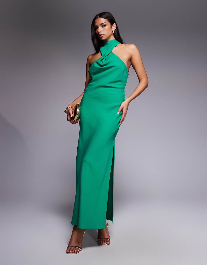ASOS DESIGN Tall - Maxikleid in Grün mit Metalldetail und verdrehtem Ausschnitt von ASOS DESIGN
