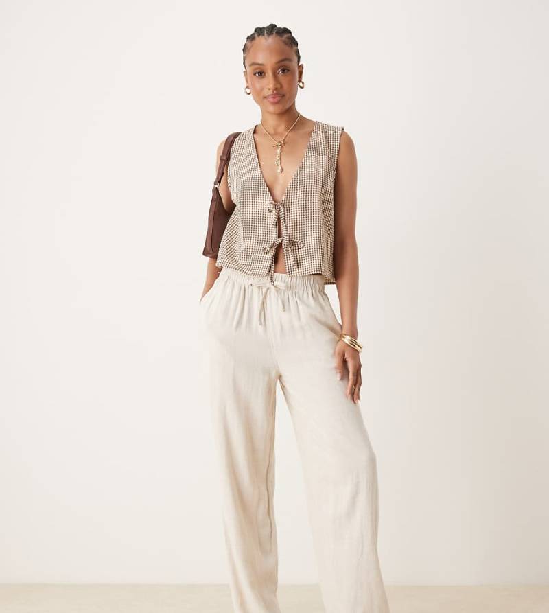 ASOS DESIGN Tall - Schlupfhose aus Leinenimitat in Steinbeige-Neutral von ASOS Tall