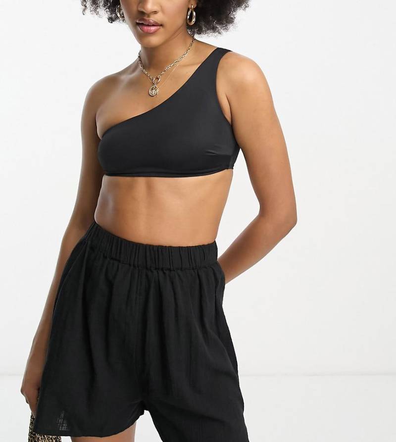 ASOS DESIGN Tall - Strukturierte Strand-Shorts aus Baumwolle in Schwarz, Kombiteil von ASOS Tall