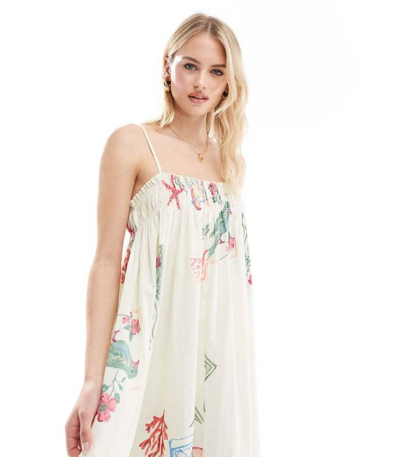 ASOS DESIGN Tall - Trapezförmiges Strandkleid mit Postkartenmuster-Bunt von ASOS Tall
