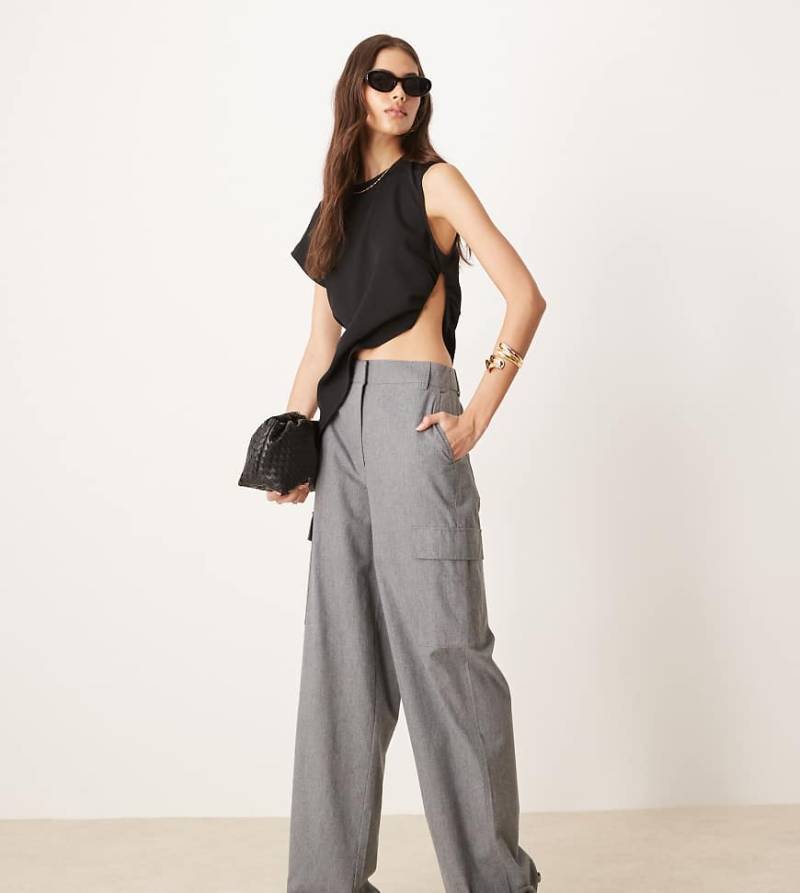 ASOS DESIGN Tall - Utility-Hose in meliertem Grau aus gebürstetem Flanell mit Tasche von ASOS DESIGN