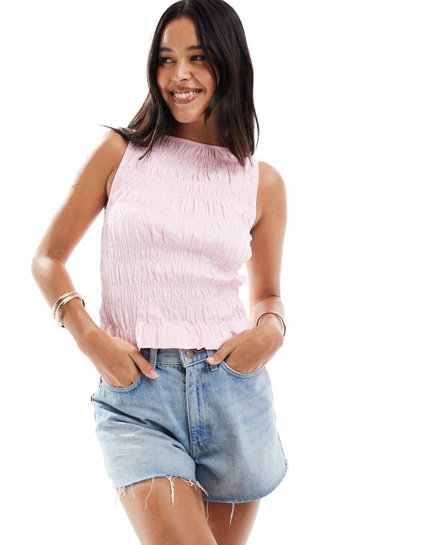 ASOS DESIGN - Tanktop in Babyrosa mit unregelmäßig gesmokter Struktur von ASOS DESIGN
