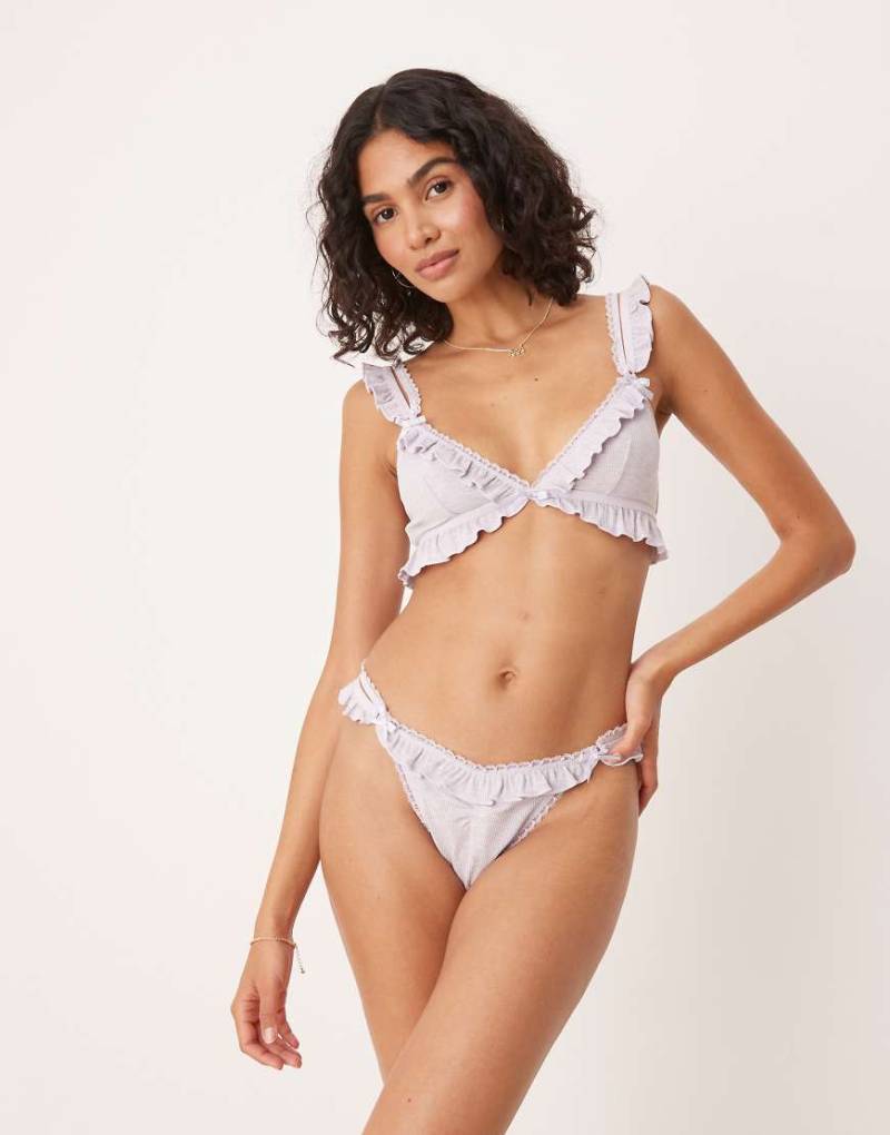 ASOS DESIGN - Taylor - Set aus weichem, geripptem BH und Tanga in verwaschenem Flieder-Lila von ASOS DESIGN