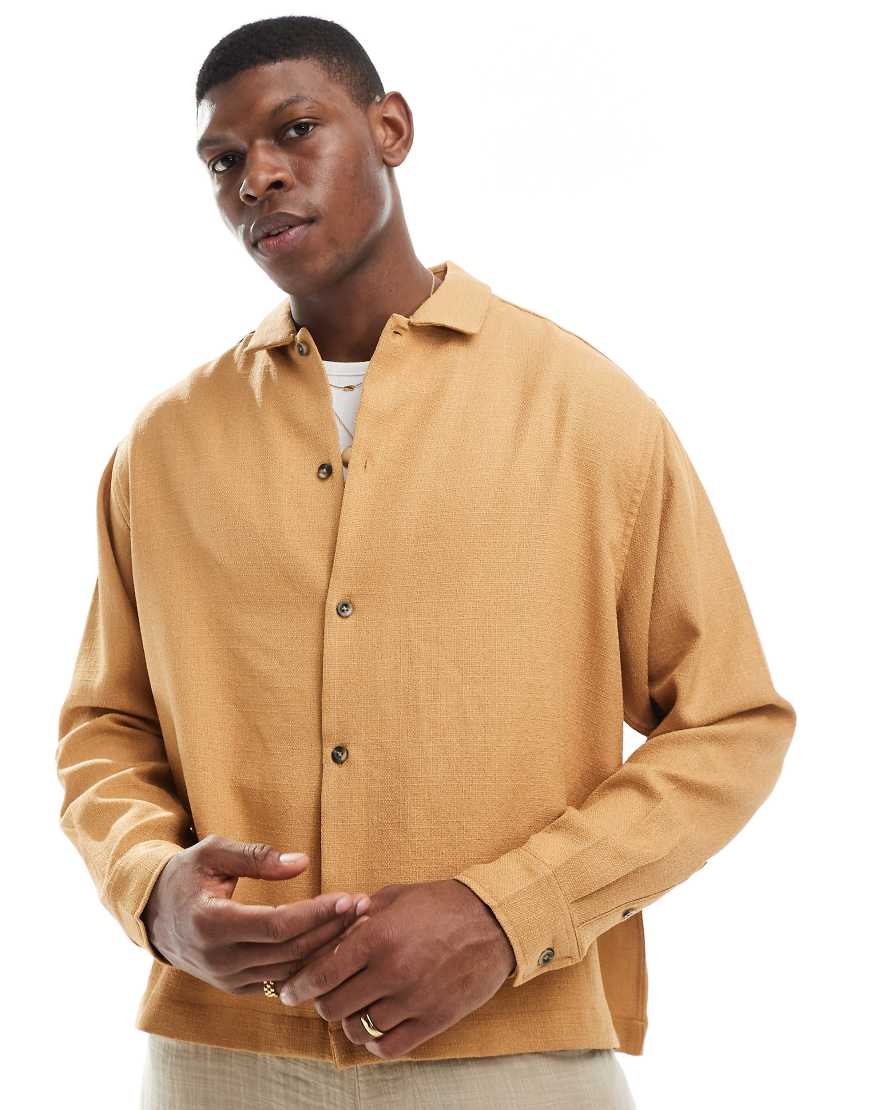 ASOS DESIGN - Texturiertes Oversize-Hemd in Beige-Neutral von ASOS DESIGN