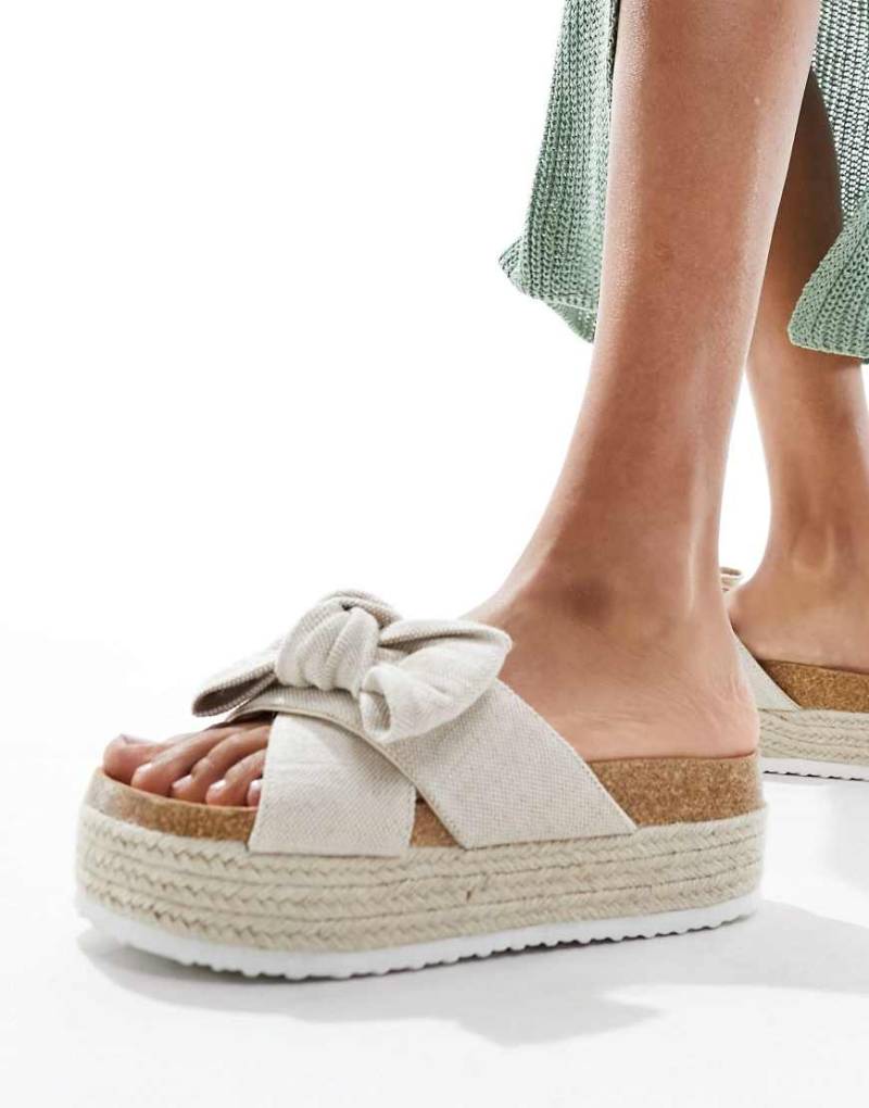 ASOS DESIGN - Thankful - Plateau-Sandalen aus Naturmaterialien mit Schleifendetail-Neutral von ASOS DESIGN