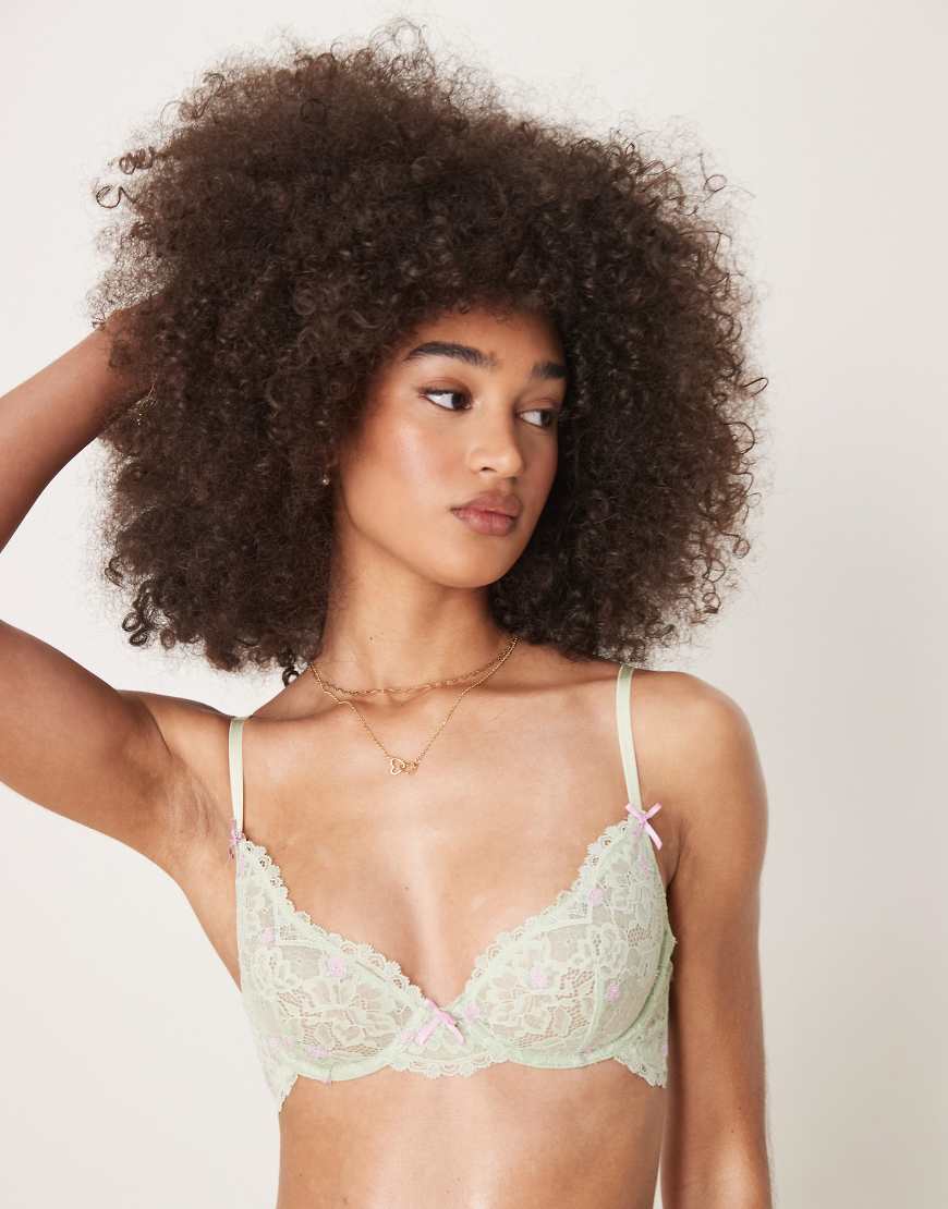 ASOS DESIGN - Thea - Bügel-BH aus Spitze in Salbeigrün mit Rosenblüten-Stickerei von ASOS DESIGN