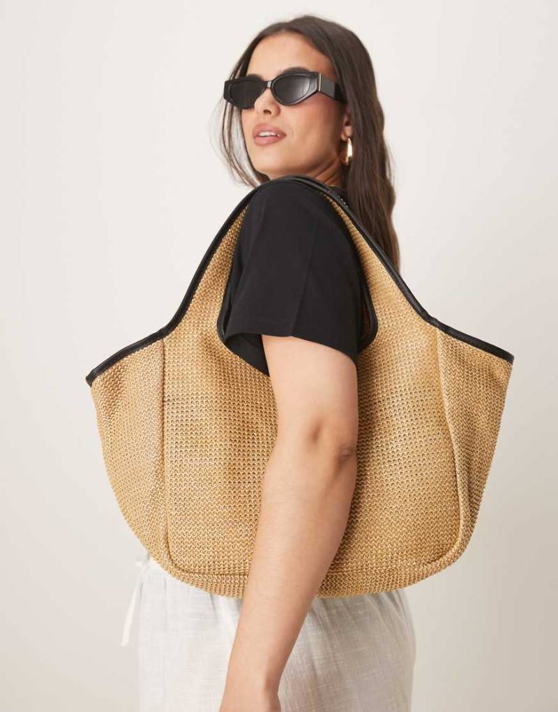ASOS DESIGN - Tote Bag in Natur aus Stroh mit Paspeln-Braun von ASOS DESIGN